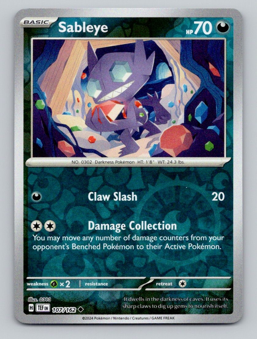 Sableye 107/162 Uncommon Temporal Forces Pokemon Reverse Holo Near Mint