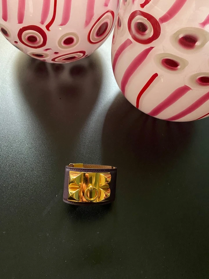 Hermes Collier De Chien Manschette Armband Rosine Leder Gold Hardware Box UVP £1.2k - Bild 2 von 4