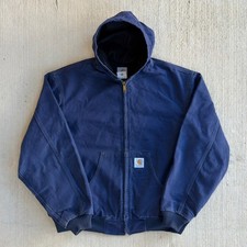 Carhartt J03 NVY blue hooded work wear jacket 2XL