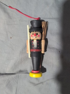 Vtg 1970's House of Global Art Chimney Sweep Nutcracker Ornament. L 4