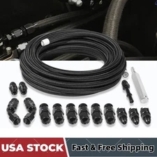 25FT 6AN 3/8" PTFE Fuel Line Kit, Nylon Stainless Steel Braided Hose W/Fittings