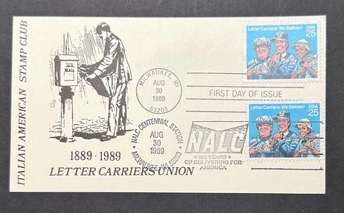 1989 US First Day Card #2420 Letter Carriers Italian American Stamp Club