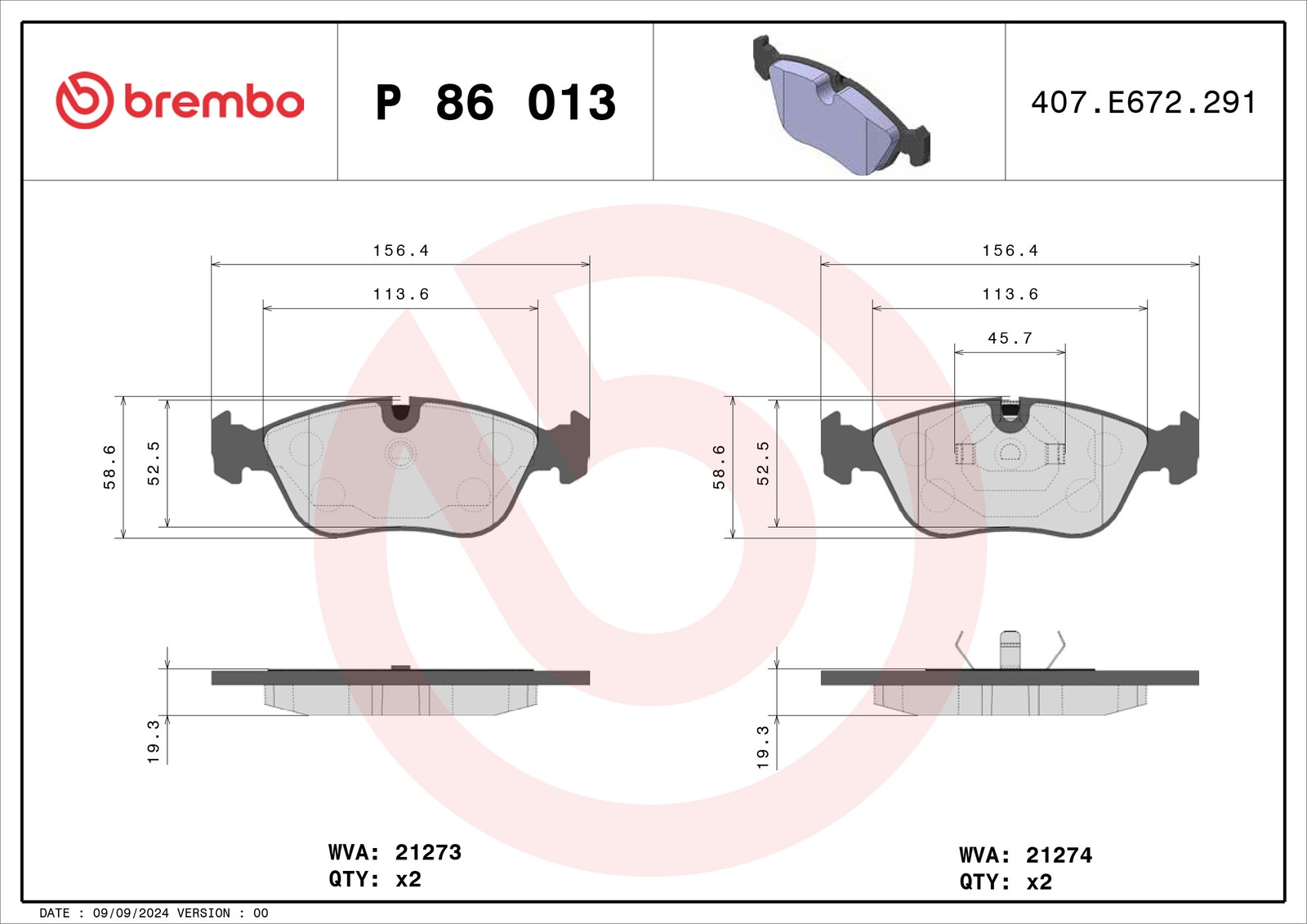 Brembo P 86 013 Bremsbelagsatz, Scheibenbremse - (4-teilig) - Bild 3