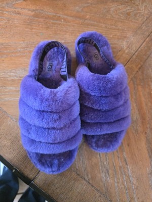  UGG FLUFF YEAH SLIDE SHEEPSKIN SLIPPERS SANDALS MUSSEL SHELL PURPLE SIZE 7