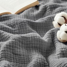 Bedsure King Muslin Blanket, 100 Cotton, 4-Layer Lightweight, Grey, 108x90