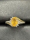 Vintage Sterlings Silver 10K Gold Accent Citrine Diamond Ring Size 7 E20