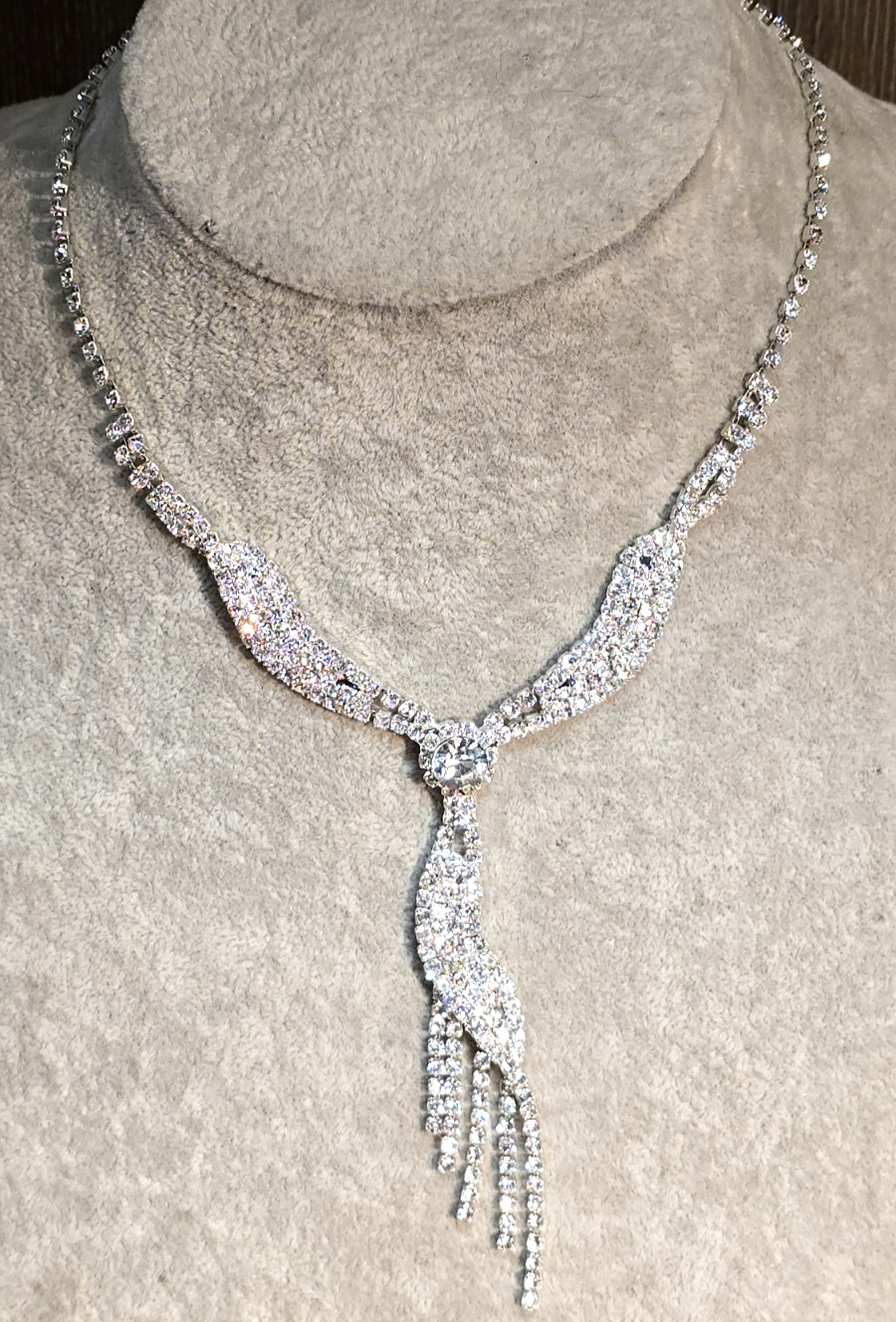 Silver Tone Formal Dramatic Rhinestone Necklace D… - image 1