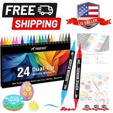 24 Colors Acrylic Paint Markers, Dual Tip with Fine Tip and Brush Tip Pens fo...