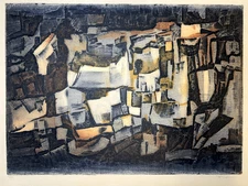 Taormina-Marcel Fiorini-Signed Large Aquatint/Etching-Mid 20th French Abstract