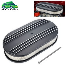 Black Half Finned Air Cleaner Set With Washable Filter 12 X 2 Inch Oval Shape