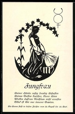 Postcard silhouette, zodiac sign Virgo, your hands calmly joyfully create... 