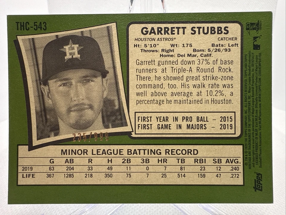 2020 Topps Heritage High Number - Garrett Stubbs #THC-543 Chrome /999 (RC) - Image 2 of 3