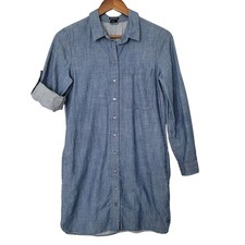 Club Monaco Chambray Shirt Dress Womens Size 2 Blue Button-Up Roll-Tab Sleeves