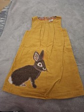 Mini Boden Girls Mustard Cord Pinafore with Embroidered Rabbit Age 6-7