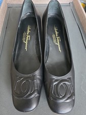 salvatore ferragamo boutique Black Leather Gancini Bit Pumps 7.5 AA