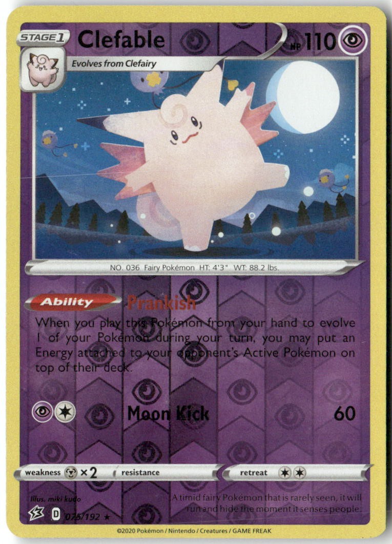 Clefable 075/192 Rare Rebel Clash Pokemon Reverse Holo Moderately Played