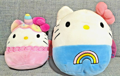 Squishmallow Hello Kitty 6.5  Cupcake Unicorn Claire s Exclusive + 7  Rainbow