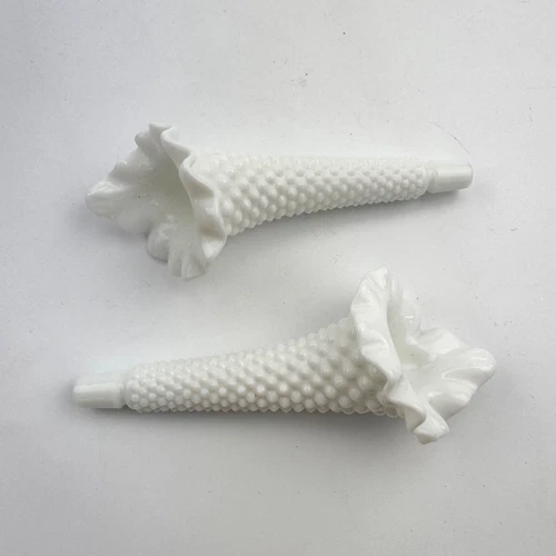 2 VTG Fenton Hobnail White Milk Glass 6.5" Epergne Replacement Horn