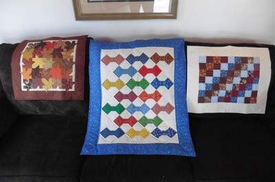 3 Handmade Quilted Wall Decor Bowtie Checkered & Floral Leaf Pattern Furniture