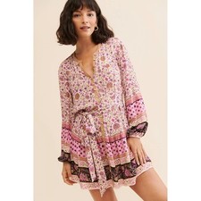 Spell & The Gypsy Lady Untamed Tunic Mini Dress Pink Lavender Floral Size Small