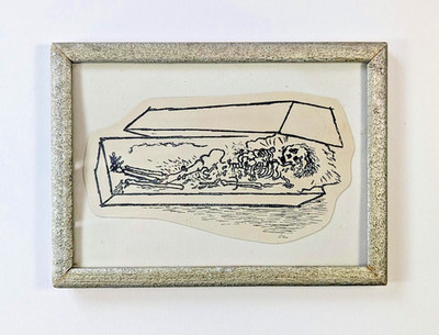 Memento mori - um 1920 - Tödlein - Mementosargl - Skelett im geöffneten Sarg 