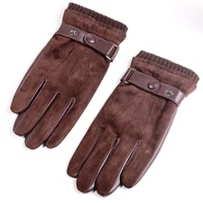 New Men's Real Suede Goatskin Winter Warm Driving Leather Touch Screen Gloves