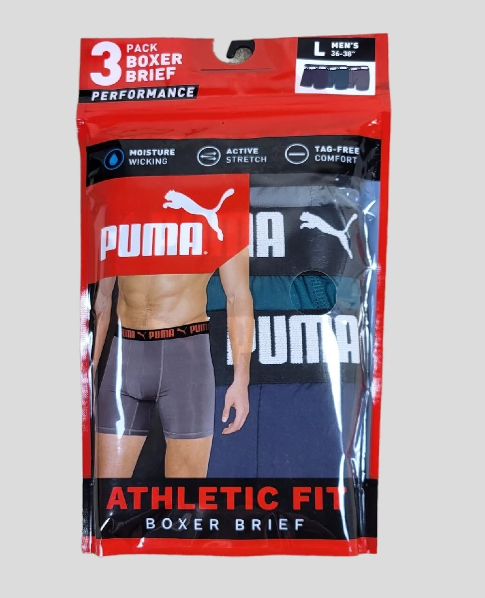 Puma Mens Moisture Wicking Underwear Performance Boxer Brief - 3 PACK