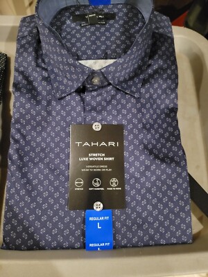Tahari Men's Luxe Woven Dress Shirt (Blue/Large) FAST SHIPPING