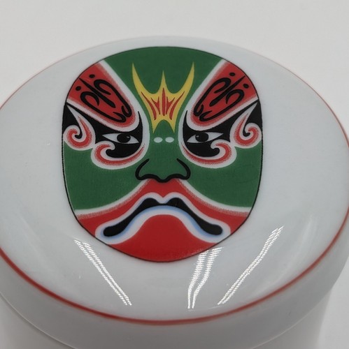 Set Of 8 Chinese Opera Mask Ceramic Trinket Jars