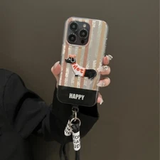 Dazzled iphone15 case embroiderd dachshund wrist strap and leather animal chain