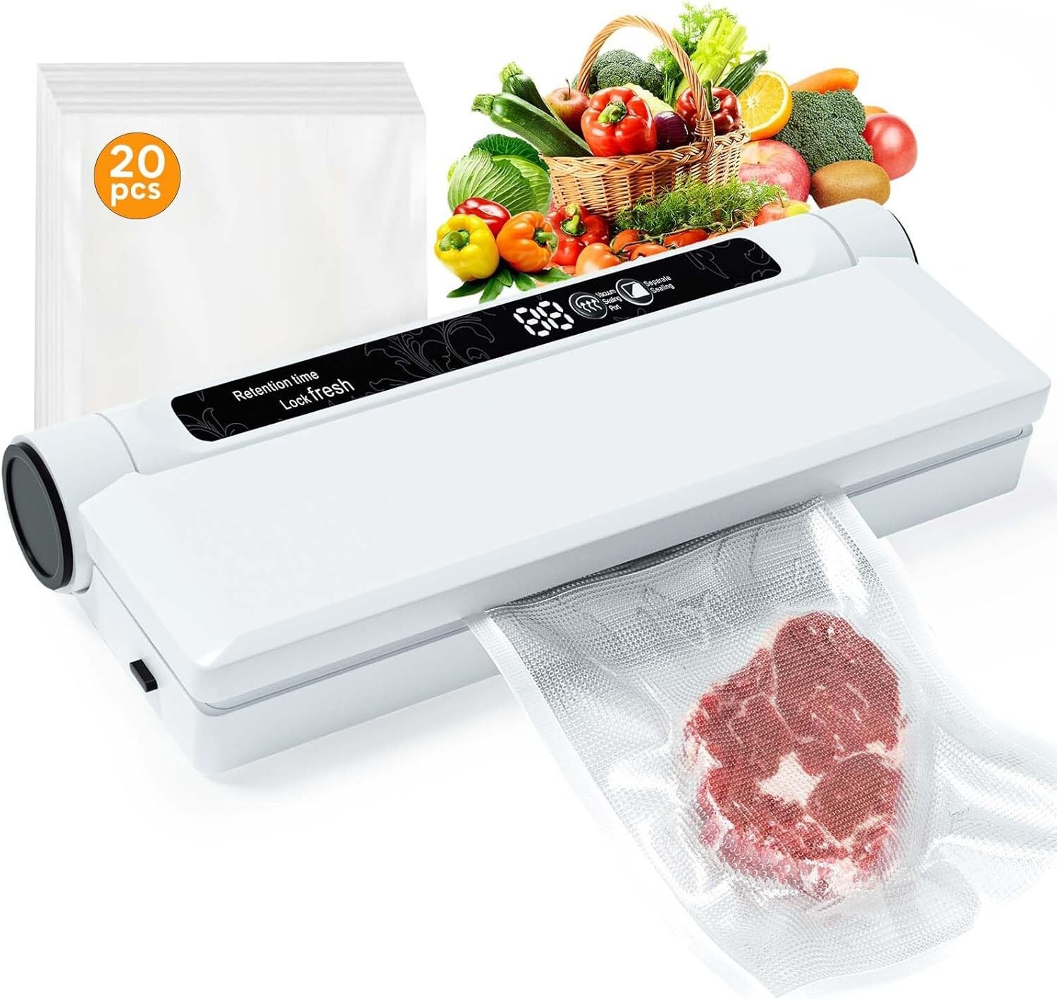 Fully Automatic Vacuum Sealer with 20 Bags for Dry & Wet Food