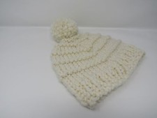 Handcrafted Knitted Hat Beanie Cream Textured Pom Pom Acrylic Wool Female Adult