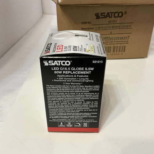 Satco S21213 5.5w G16.5 Globe LED 3000K Candelabra Base Dimmable 60w (Pack Of 6) - Picture 8 of 12