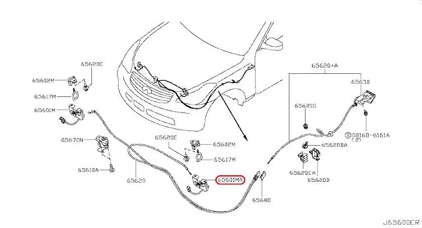 Conjunto de pestillo de bloqueo de capó derecho para conductor Nissan genuino OEM para Infiniti 65601-1BA0B Foto 3 de 3