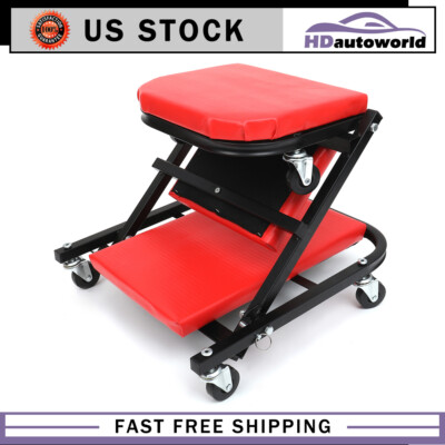 US FOLDABLE Z CREEPER SEAT ROLLING CHAIR MECHANICS SHOP GARAGE