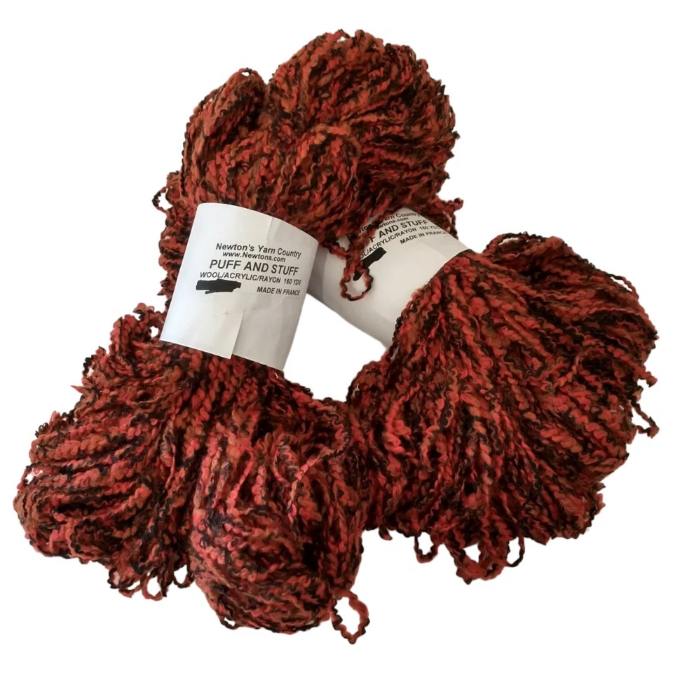 2 madejas de hilo de soplo y cosas Boucle 320 yardas NEWTON FRANCE lana roja acrílico rayón Foto 2 de 4