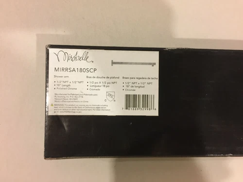 Mirabelle MIRRSA180SCP 18" Wall Mounted Square Shower Arm/Flange Polished Chrome - Picture 2 of 3