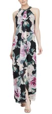 SLNY Womens Black Floral Halter Formal Maxi Chiffon Dress Gown Size 8