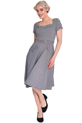 Voodoo Vixen Kleid Houndstooth Flare Dress Vintage Rockabilly Retro Kariert 50er