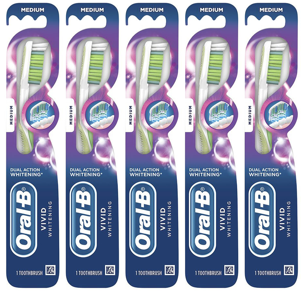 5 Oral B Vivid Whitening Manual Toothbrush, Medium, Assorted