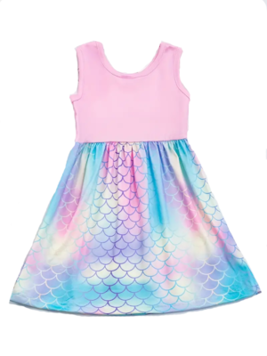 New Boutique Mermaid Vibes Dress Girls Size 2T Pink Blue Silky Soft  Sleeveless | eBay