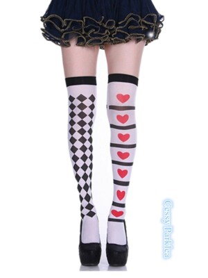 SN-G2-4 Harlequin Alice Queen Hearts Jester Mardi Gras Thigh High Stockings