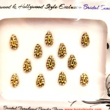 Premium Tear Drop Gold Colour Bindis. Drop Bindis in Golden.