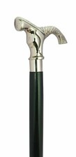 Nautical Silver Brass Head Mermaid Handle Walking Stick Wooden Shaft Cane Gift