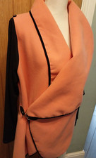 Izabel London Salmon & Black Cardigan Size 14 Wrap Front Jersey Sleeves Buckle