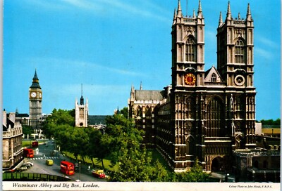 Westminster Abbey and Big Ben Clock Tower, London, England Postcard