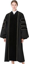 Deluxe Doctoral Academic Gown Only - Black with Gold Piping