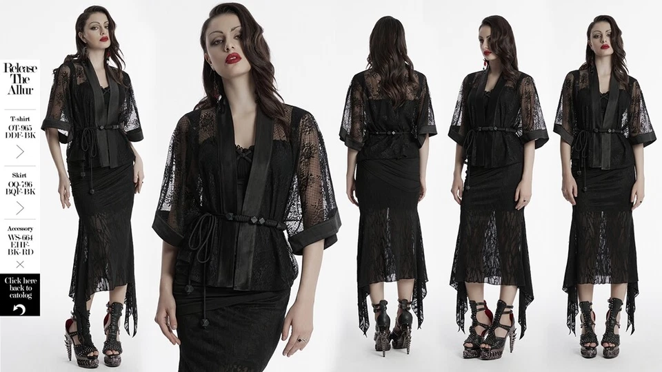 Панк рейв женщин черный Gothic женщин звездный принт короткое пальто со съемным ремнем - Изображение 4 из 4