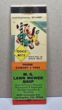 Vintage Matchbook Cover M.G Lawn Mower Shop Los Angeles California CA Power Tool