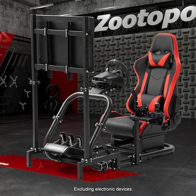 Zootopo Racing Simulator Cockpit With Red Seat & Monitor Stand Fits Thrustmaster